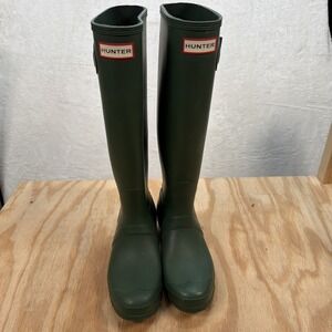 Hunter Original Tall Rain Boots Womens US 8 Green Waterproof Wellington